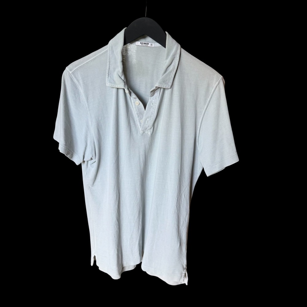 Buck Mason Short Sleeve Pique Polo Shirt Light Grey Med Made in USA